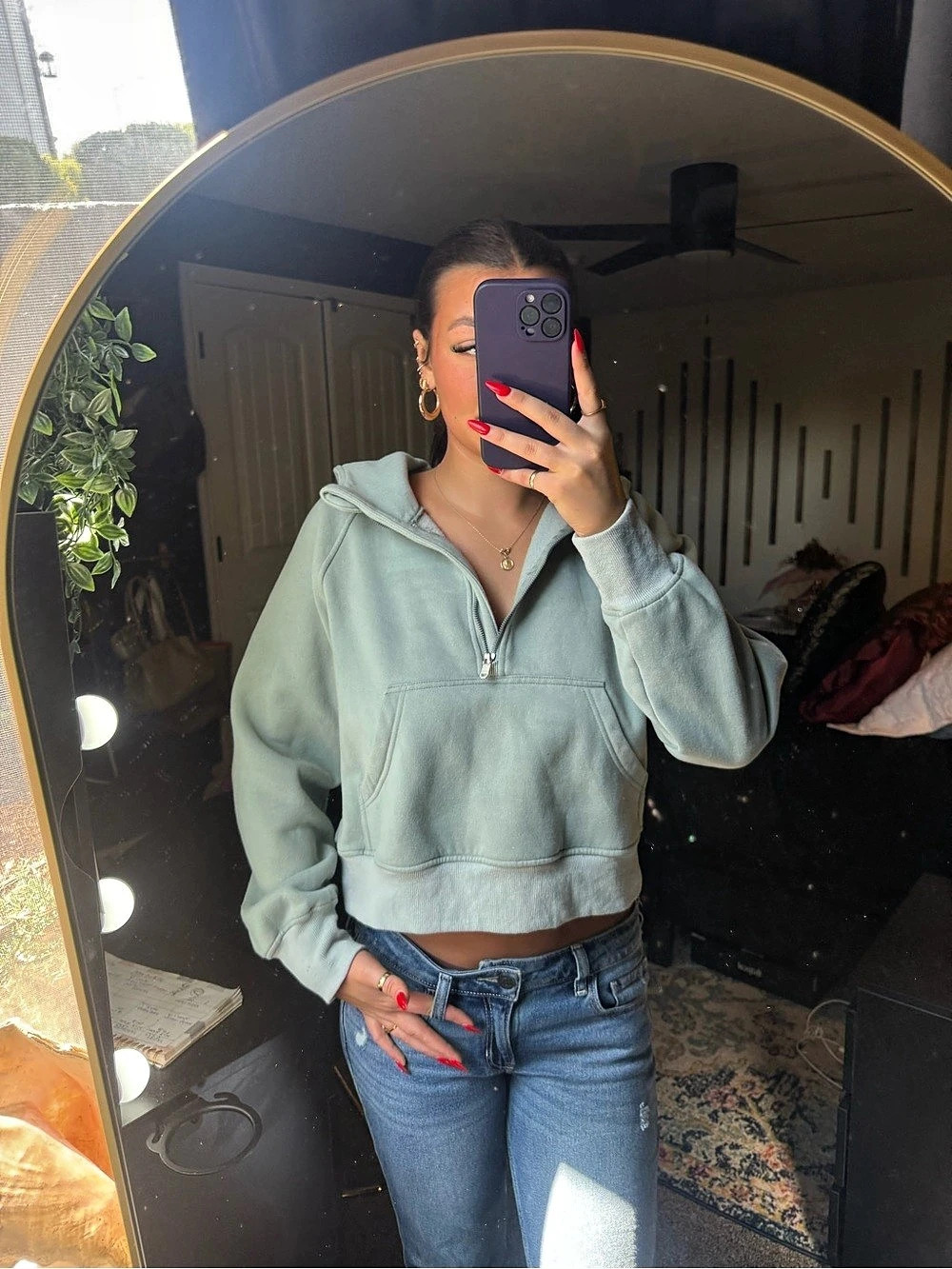Scuba Oversized 1/2 Zip Hoodie Green
